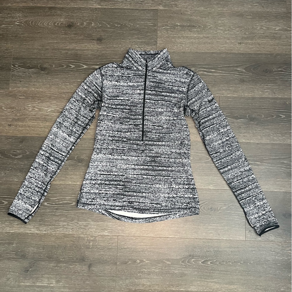 Nike Pro Dri-FIT‎ Womens Medium Half Zip Pullover Top Athletic Black White Gray